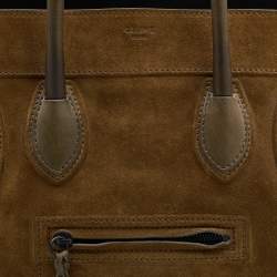 Pre Owned Celine Olive Green Suede and Leather Medium Phantom Luggage Tote