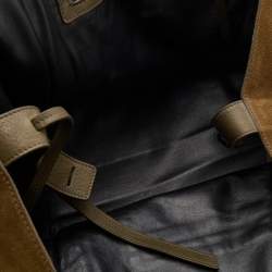 Pre Owned Celine Olive Green Suede and Leather Medium Phantom Luggage Tote