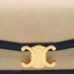 Pre Owned Celine Beige Canvas and Leather Teen Triomphe Shoulder Bag