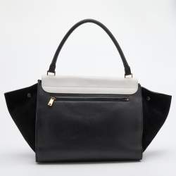 Pre Owned Celine Black/White Leather and Suede Large Trapeze Bag