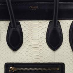 Pre Owned Celine White/Black Python and Leather Mini Luggage Tote
