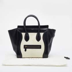 Pre Owned Celine White/Black Python and Leather Mini Luggage Tote