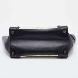 Pre Owned Celine White/Black Python and Leather Mini Luggage Tote