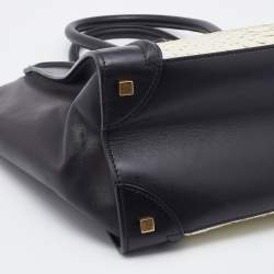 Pre Owned Celine White/Black Python and Leather Mini Luggage Tote