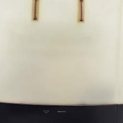 Pre Owned Celine Cream/Black Leather and Vinyl Vertical Cabas Tote