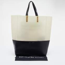 Pre Owned Celine Cream/Black Leather and Vinyl Vertical Cabas Tote