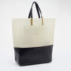 Pre Owned Celine Cream/Black Leather and Vinyl Vertical Cabas Tote