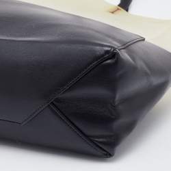 Pre Owned Celine Cream/Black Leather and Vinyl Vertical Cabas Tote