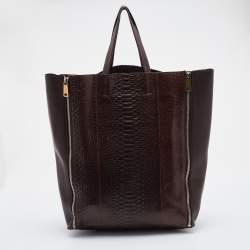 Pre Owned Celine Brown Python and Leather Vertical Cabas Tote