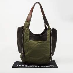 Pre Owned Celine Green/Black Canvas and Leather Shoulder Bag