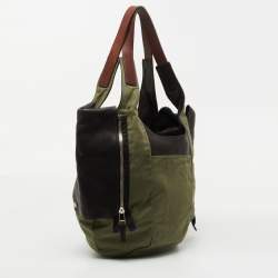 Pre Owned Celine Green/Black Canvas and Leather Shoulder Bag