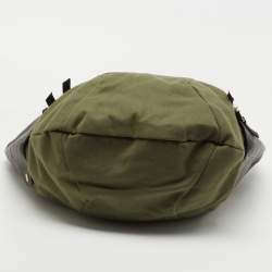 Pre Owned Celine Green/Black Canvas and Leather Shoulder Bag