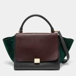Pre Owned Celine Multicolor Suede and Leather Medium Trapeze Top Handle Bag