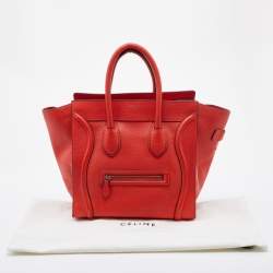 Pre Owned Celine Orange Leather Mini Luggage Tote