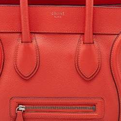 Pre Owned Celine Orange Leather Mini Luggage Tote
