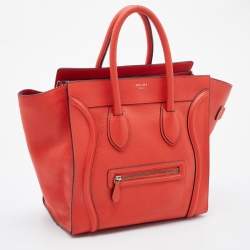 Pre Owned Celine Orange Leather Mini Luggage Tote
