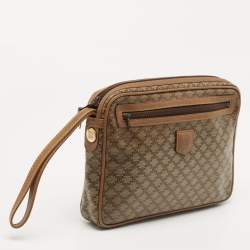 Celine Brown Macadam Coated Canvas and Leather Wristlet Pouch