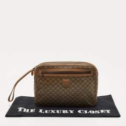 Celine Brown Macadam Coated Canvas and Leather Wristlet Pouch