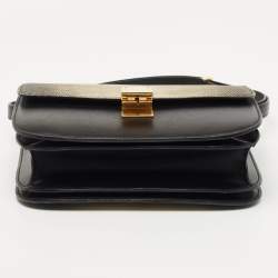 Pre Owned Celine Black/Yellow Lizard and Leather Medium Classic Box Bag