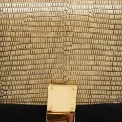 Pre Owned Celine Black/Yellow Lizard and Leather Medium Classic Box Bag