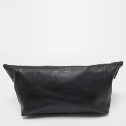 Celine Black Leather Cabas Fold Over Clutch 