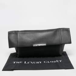Celine Black Leather Cabas Fold Over Clutch 