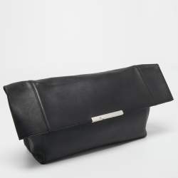 Celine Black Leather Cabas Fold Over Clutch 