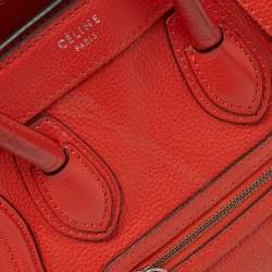 Pre Owned Céline Orange Grained Leather Nano Luggage Tote