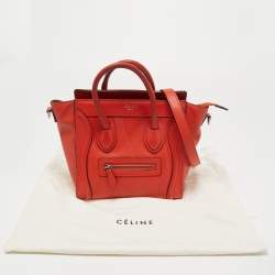 Pre Owned Céline Orange Grained Leather Nano Luggage Tote