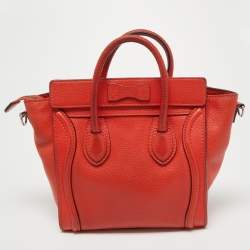 Pre Owned Céline Orange Grained Leather Nano Luggage Tote