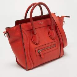 Pre Owned Céline Orange Grained Leather Nano Luggage Tote