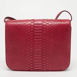 Pre Owned Celine Fuchsia Python Medium Classic Box Shoulder Bag