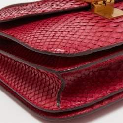 Pre Owned Celine Fuchsia Python Medium Classic Box Shoulder Bag