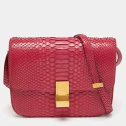 Pre Owned Celine Fuchsia Python Medium Classic Box Shoulder Bag