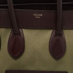 Pre Owned Celine Khaki Green/Brown Canvas and Leather Mini Luggage Tote