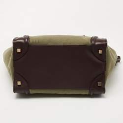 Pre Owned Celine Khaki Green/Brown Canvas and Leather Mini Luggage Tote