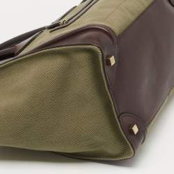 Pre Owned Celine Khaki Green/Brown Canvas and Leather Mini Luggage Tote