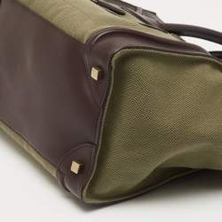 Pre Owned Celine Khaki Green/Brown Canvas and Leather Mini Luggage Tote