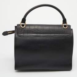 Pre Owned Celine Black Croc Embossed Leather and Suede Medium Trapeze Top Handle Bag
