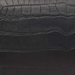 Pre Owned Celine Black Croc Embossed Leather and Suede Medium Trapeze Top Handle Bag
