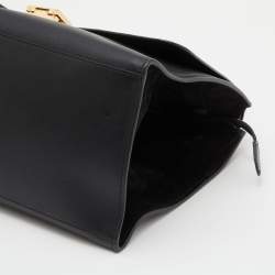 Pre Owned Celine Black Croc Embossed Leather and Suede Medium Trapeze Top Handle Bag