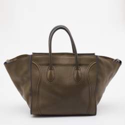 Pre Owned Celine Olive Brown Leather Medium Luggage Phantom Tote