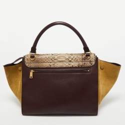 Pre Owned حقيبة سيلين ترابيز سويدي وجلد ثعبان رصاصي/عنابي يد علوية متوسطة 