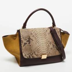 Pre Owned حقيبة سيلين ترابيز سويدي وجلد ثعبان رصاصي/عنابي يد علوية متوسطة 