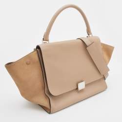 Pre Owned Celine Sand Brown Leather and Suede Medium Trapeze Top Handle Bag