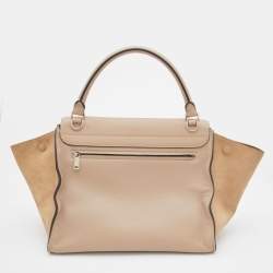 Pre Owned Celine Sand Brown Leather and Suede Medium Trapeze Top Handle Bag