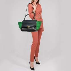Pre Owned Celine Tricolor Leather and Suede Medium Trapeze Top Handle Bag