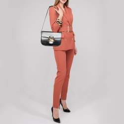 Pre Owned Celine Black Leather Horse Carriage Logo Shoulder Bag