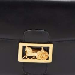 Pre Owned Celine Black Leather Horse Carriage Logo Shoulder Bag
