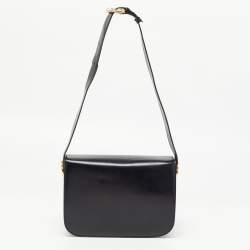 Pre Owned Celine Black Leather Horse Carriage Logo Shoulder Bag